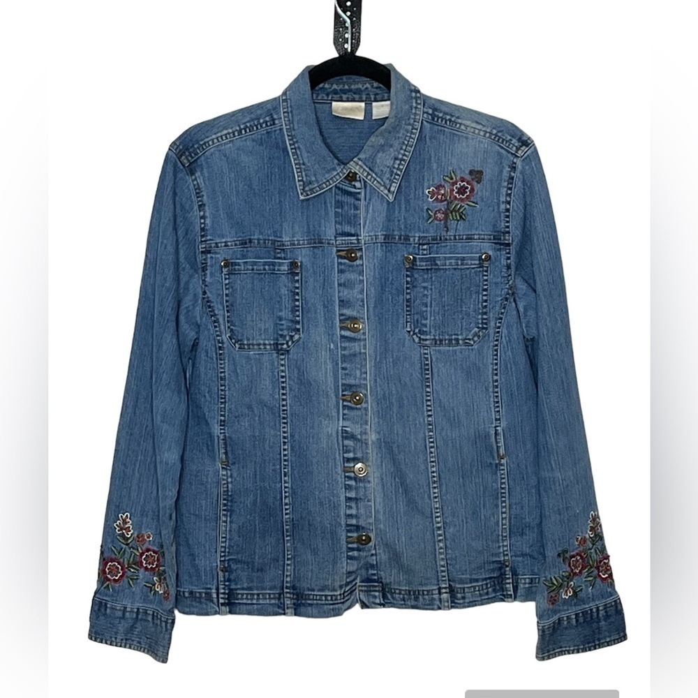 Erika Blue Denim Embroidered Shacket Sz Large